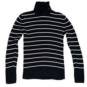 Tommy Hilfiger Navy/White, Ribbed Stripped Turtleneck Sweater, Medium
